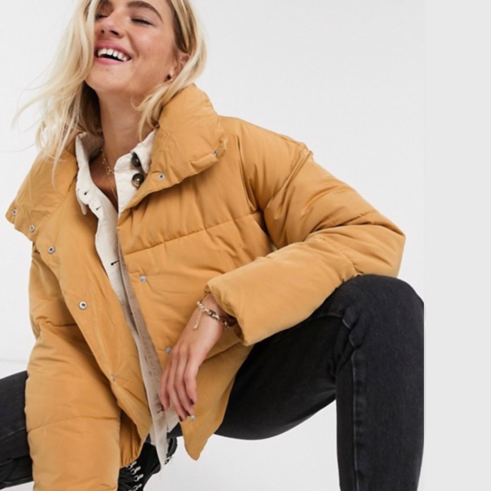Free People Mustard Yellow Puffer Jacket
